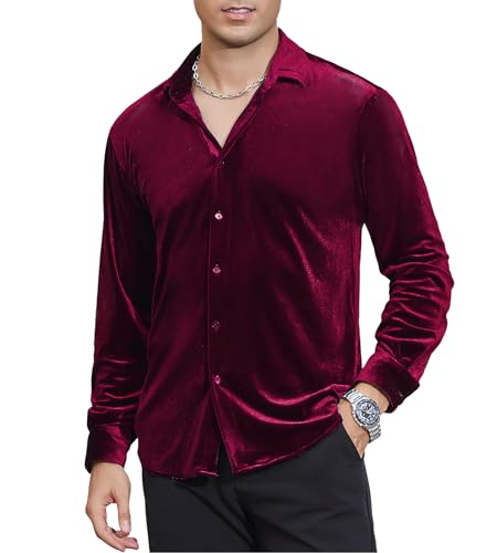 Alex Vando Mens Velvet Shirts Regular Fit Long Sleeve Soft Stretch Casual Button Down Shirt