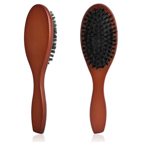 TIESOME Cepillo de cerdas de jabalí, cepillo para el pelo, cerdas de jabalí, cepillo de cerdas de madera, profesional, antiestático, para mujeres, hombres, niños, reduce la rotura del cabello y el