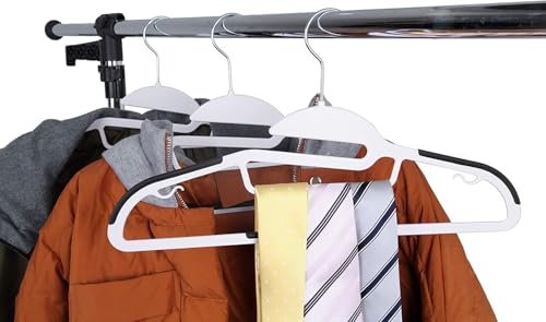 Image of Ginoya brothers Plastic Clothes Hangers, Upgraded Rubber Stripe Non-Slip Coat Hangers, Dry Wet Trousers Pants Hangers, Space Saving Hanger. (S- Black & White, 40)