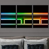 3 Piece Framed Canvas Wall Art Abstract Geometric Lights Mixed Media Canvas Prints Home Artwork Decoration for Living Room,Bedroom - 16