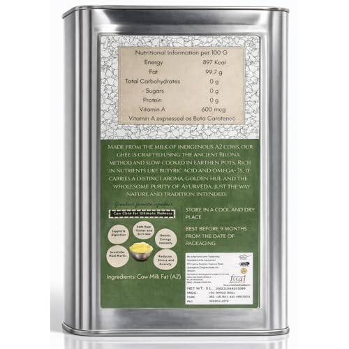 Image of Vaideek A2 Cow Ghee Cultured Desi Cow Ghee (5 litre)| Bilona Cow Ghee Two Way Churned | Made in Earthen Pots | Lab Certified