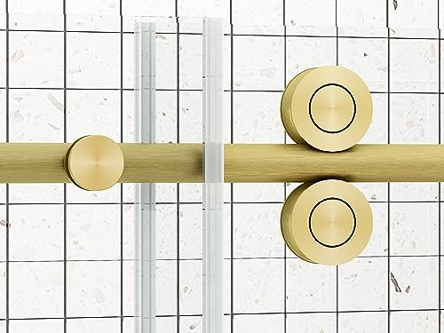 Sunrosa Frameless Shower Door, 51-55" W x 76" H Sliding Shower Door with Handle, Glass Shower Door with 5/16" (8mm) Clear SGCC Tempered Glass, Bathroom Shower Door in Brushed Gold - Thumbnail 2