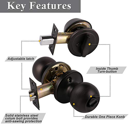 Probrico 4 Sets-Entry Door Knob Lockset And Single Cylinder Deadbolt Combination Set, Keyed Alike Front Handlesets In Oil Rubbed Bronze, Combo Pack Door Knobs Exterior,Contractor Pack #TOP5