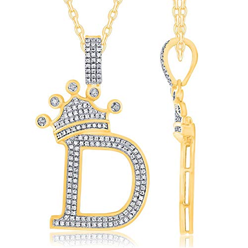 TGDJ 10K Yellow Gold Crown Diamond Pendant - Small Pave Crowned Initial Letters from A to Z - Gold Stamped Fine Jewelry for Men & Women for All Occasions - 1.5”(Letter D)