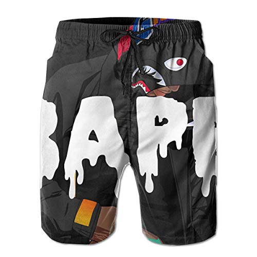 Dolores Marguerite Bape White Mens Swim Trunks with Pockets Quick Dry, Large