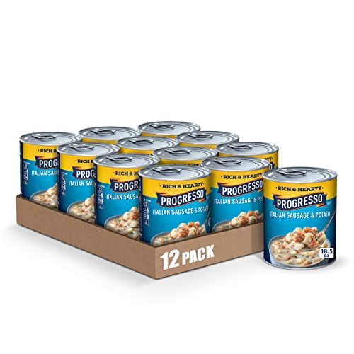 Image of Progresso Rich and Hearty, Italian Sausage and Potato Canned Soup, Gluten Free, 18.5 oz (Pack of 12)