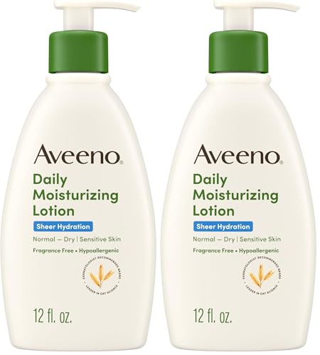 Aveeno Sheer Hydration Daily Moisturizing Fragrance-Free Lotion with Nourishing Prebiotic Oat, Fast-Absorbing Body Moisturizer for Dry Skin with Lightweight, Breathable Feel, 12 fl. oz (Pack of 2)