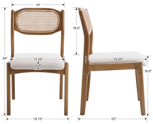 EALSON-Farmhouse-Rattan-Dining-Chairs-Set-of-2-Modern-Mid-Century-Wood-Dining-Room-Chairs-with-Cane-Back-Upholstered-Linen-Kitchen-Side-Chairs-for-Living-Dining-RoomBeige EALSON Farmhouse Rattan Dining Chairs Set of 2 Modern Mid Century Wood Dining Room Chairs with Cane Back Upholstered Linen Kitchen Side Chairs for Living Dining RoomBeige