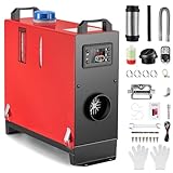 Redriver Standheizung, 8KW Standheizung Diesel, 12V/24V Lufterhitzer, 0.1-0.25L/h, Air Diesel Heizung mit Schalldämpfer, LCD Schalter u. Fernbedienung für Auto RV Boote LKW KFZ PKW Wohnmobil(Rot)