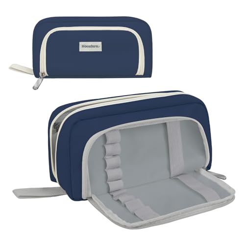 wooshwa Pencil Case for Teens Adults Boys Large Capacity Pencil Pouch for Office College School Multifunctional Portable Organizer for Cosmetics Stationery Supplies (Navy Blue)