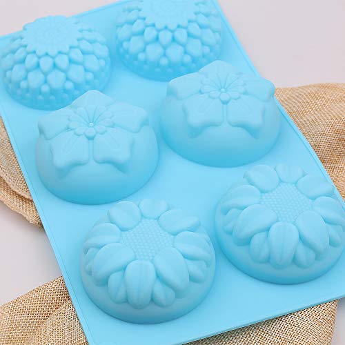 Homedge 6-Cavity Silicone Flowers Shaped Mold, Set Of 3Pcs Non Stick Silicone Mixed Sunflowers, Daisy Mold For Candy Chocolate Jelly, Ice Cube – 3 Styles Flowers #TOP3