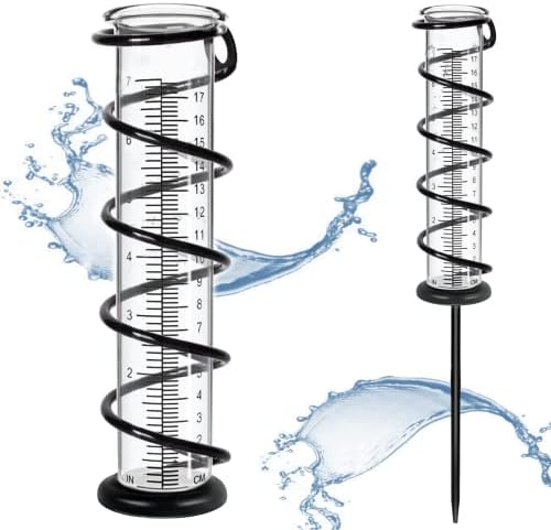 Toiclebor® 7" Capacity Rain Gauge, Hang It onto a Wall or Stake It into The Ground. Detachable Glass Rain Gauge with Metal Stake,Decoration for Garden,Yard,Rain Gauge Outdoor