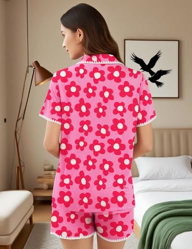 Image of SWOMOG Womens Button Down Pajamas Set Short Sleeve Sleepwear Bride Soft Pj Lounge Sets XS-3XL