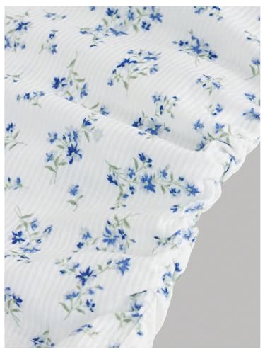 Girl's Ditsy Floral Print Lace T Shirt Short Sleeve Ribbed Ruched Cute Tee Shirts Summer Tops4