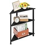 Fogein 3 Tier Corner Shelf, Triangle End/Side Table, Corner Nightstand, Corner Bookshelf with Metal Frame Corner Shelf Stand for Small Space Living Room(Black)
