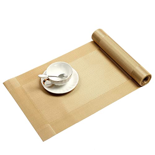 Image of Dining Table Placemats & Runner Set - Heat Resistant, Washable & Stain Resistant Woven Vinyl Mats | Table Runner & 6 Placemats Set for Stylish Dining (45x30 cm Placemats, 180x30 cm Runner)