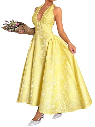 ChiaoLezhee Jacquard Maxi Dress, V Neck A Line, Wedding Guest