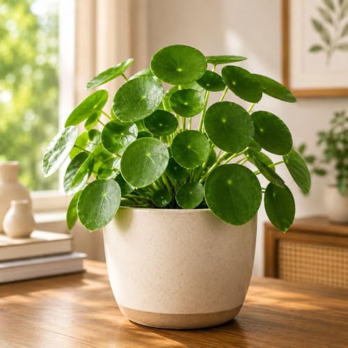 Image of Live Chinese Money Plant (Pilea Peperomioides) Indoor Lucky Plant in Pot | Round Coin-Shaped Leaves | Air Purifying & Low Maintenance Decorative Plant for Home, Office & Balcony