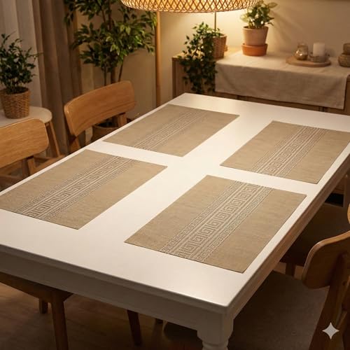 Image of YELONA Placemats Set of 4, Heat-Resistant Woven Vinyl Table Mats, Non-Slip & Washable Dining Tablemats for Kitchen & Dinner Decor, Peanut Brown (45cm x 30cm)