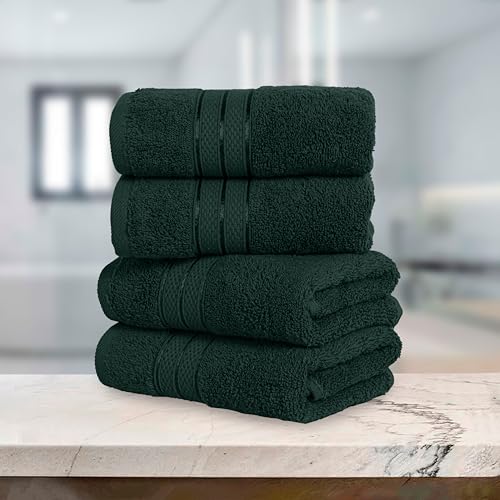Image of Elegant Comfort Three Line Popcorn Towel Set for Bathroom 16 x 28 inches, Premium Hotel Quality 4-Pack Hand Towels, 100% Turkish Cotton, Soft and Durable, Quick Dry and Highly Absorbent, Forest Green