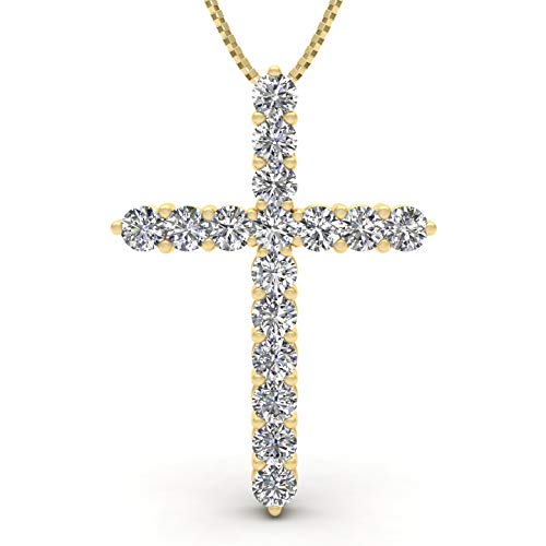 1.50ctw Natural Diamond Cross Pendant in 14k Yellow Gold (1.50ctw,