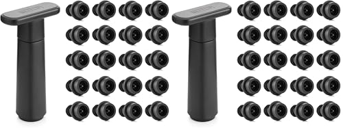 Image of WOTOR Wine Saver Vacuum Pump with 20 Stoppers, Wine Stopper & Preserver, Reusable Bottle Sealer Keeps Fresh, Ideal Accessories Gift (Flat Handle) (Pack of 2)