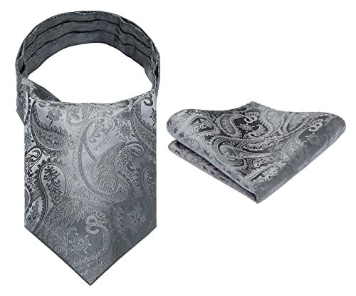 Hisdern Ascot Ties For Men Paisley Self Tie Ascot And Pocket Square Set Classic Woven Mens Cravat Handkerchief For Wedding #TOP20