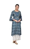 Kurtis-Set für Damen, indische Tunika-Tops, Baumwolle oder Viskose, Kurta mit Palazzo-Set, Aquamarin & Weiß, Large