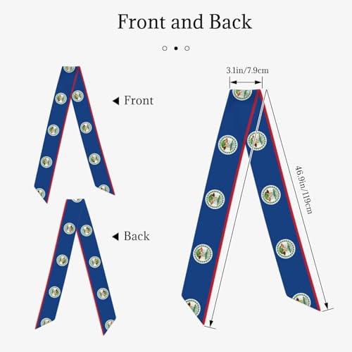 46.9 * 3.1 Inch Lightweight Scarf, Belize Flag Silk Scarf for Women, Long Chic Tie Hair Scarf Headband Hat Decoration2