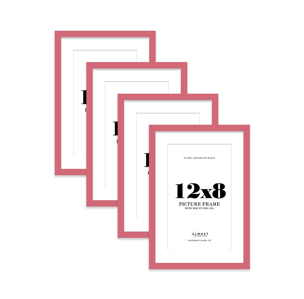 Pink Picture Frame 12x8 With 10x6 Mount for Photos - Wall & Table Display, Landscape or Portrait, 4 Pack