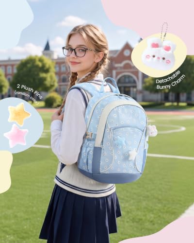 Image of LOVEVOOK School Backpack for Teen Girls & Kids, Lightweight Large Capacity Waterproof Bookbag with 15.6 inch Laptop Compartment, Cute Ergonomic Bag for Elementary Middle School Students