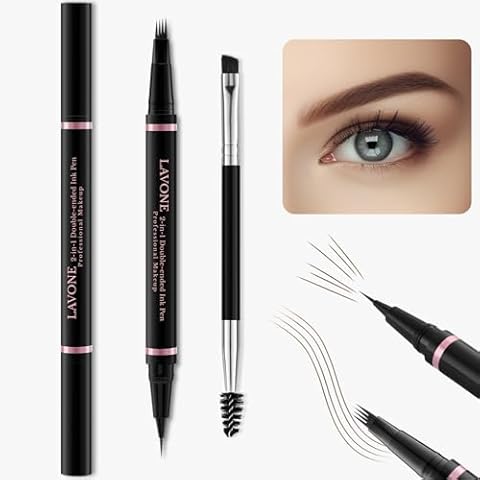 Eyebrow Pencil,2-in-1 Waterproof Eyebrow Pen with 4 Tip Brow Pen and Ultra-Precise Brow Pencil,with Dual-ended Eyebrow Brush,Eyebrow Makeup for Natural Looking Eyebrows-Dark Brown Cover