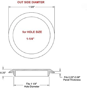 1 1/4 1.25 inch Flush Mount Black Plastic Body and Sheet Metal Hole Plug Qty 10