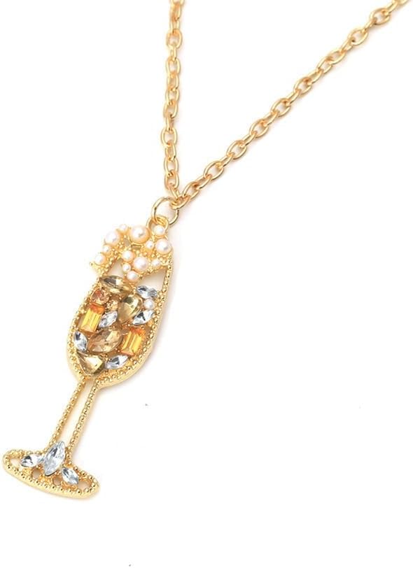 PAURO Women's Champagne Glass Pendant Necklace Cocktail Party Collar for Women