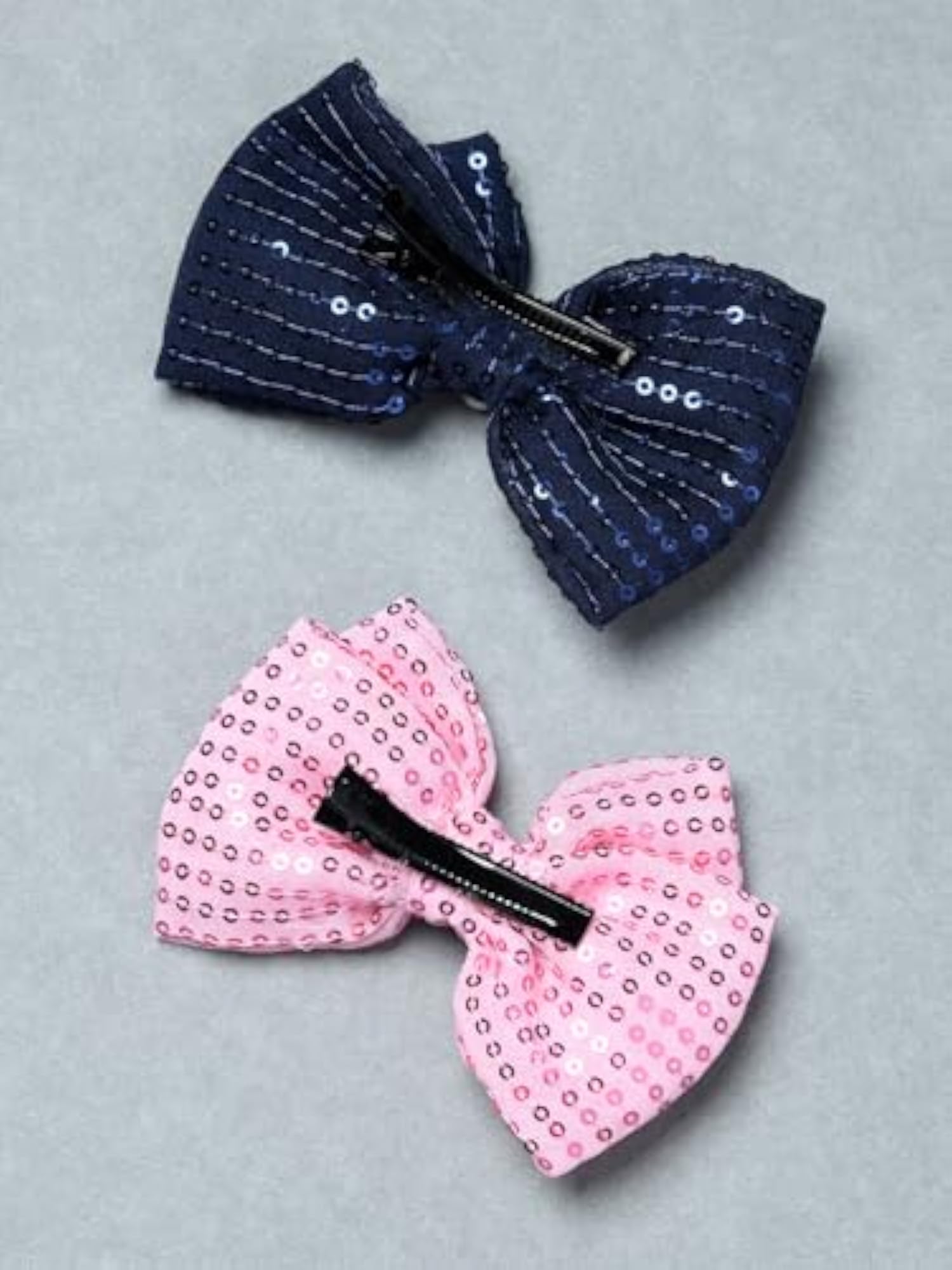 Pack Of 2 Trendy Sequence Bow Hair Clips, Pink & Navy