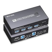 8K DP KVM Switch for 1 Monitor 2 Computers, DisplayPort 2.0 Share USB 3.0 Devices With 4 USB Hub, Support 8K@60Hz, 4K@240Hz/175Hz/144Hz, Extension Control Switch and 2 Cables