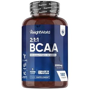 BCAA 2000 mg avec Vitamine B6 & B12 Comprimés – Acides aminés Essentiels 2.1.1 – L-Leucine, L-Isoleucine et L-Valine, 180 Comprimés Végans – pas BCAA Poudre sans Arôme, sans Sucre ni Aspartame