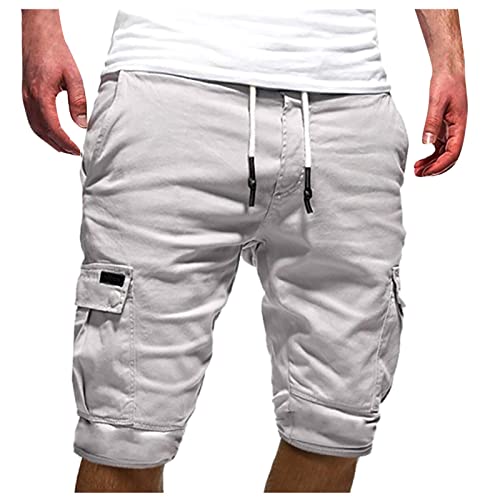 Rtrde Cargo Shorts, Work Shorts For Men Mens Big And Tall Shorts Black Men's Sports Pocket Workwear Casual Loose Shorts Jogging Below The Knee Stretch Waist Work (L, 2-White) #TOP25