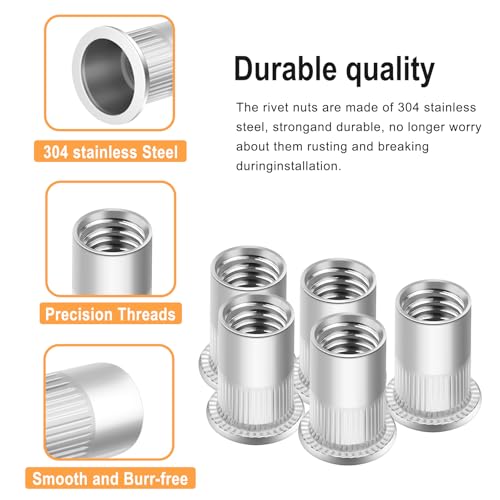 Nietmuttern M6 & M8 Gewindenieten Blindnietmuttern Nietmutter Edelstahl 80 Stück Runde Flachkopf Gewinde Rivet Nutsert Einnietmuttern Senkkopf Hülsenmutter Verwendet für Metallplatten