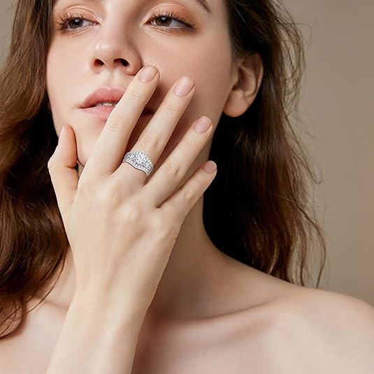 Moissanite Wedding Rings Bridal Set Center Stone 2CT,Main Ring 7 Stones,Three Rows Design，D Color VVS1 18k Gold Plated 925 Sterling Silver Wedding Band Engagement Rings for Women4