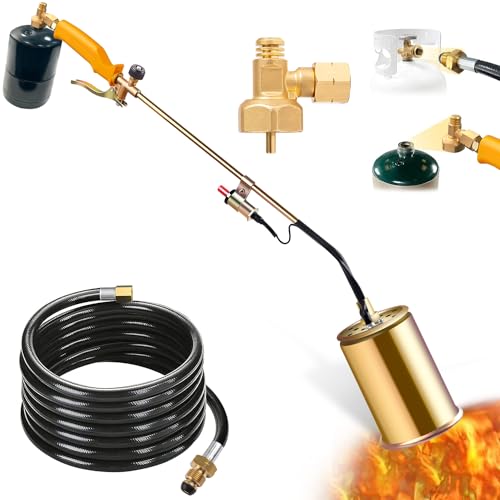 Propane Torch Weed Burner, 340,000 BTU Weed Torch with Igniter, Flame Control, 10 FT Hose(CSA certified) with Brass Adapter of 1lb Propane Tank, Flamethrower for Garden Wood Ice Snow Road