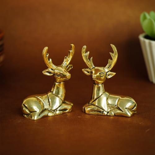 Image of Ekhasa 100% Pure Brass Deer Showpiece for Home Decor Living Room Decorative Items | Showpieces Gift Items for Home Decoration | Center Table TV Unit Showcase Shelf Office Desk Interior Artifacts