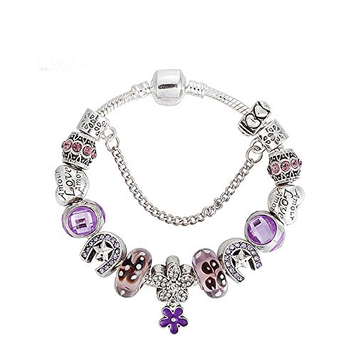 WENEWU Pulsera,Amor Gota Aceite aleación de Flor Colgante Conjunto Piedras Preciosas Color preserva el Plateado