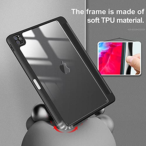 Infiland Compatible With Ipad Pro 12.9 2021 Case With Pencil Holder & Clear Transparent Back, Do Not Fit Ipad Pro 12.9 2020/2018 [Support 2Nd Gen Apple Pencil Wireless Charging] (Black) #TOP6