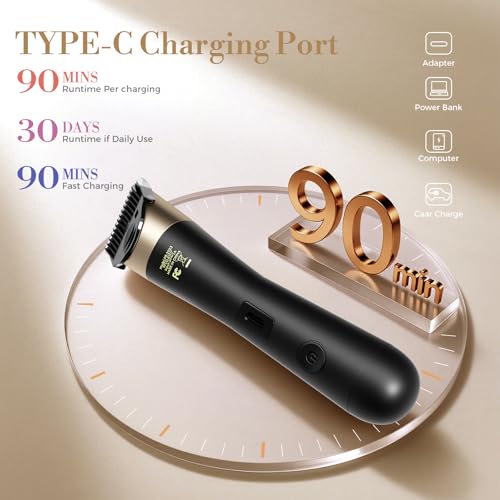 Image of Bikini Trimmer for Women, Flyant 2 in 1 Electric Shaver for Women, Pubic Hair Trimmer Waterproof IPX7 with LED, Bikini Razor for Leg Arm Underarm Bikini Area, Christmas Gifts for Her - Black Gold