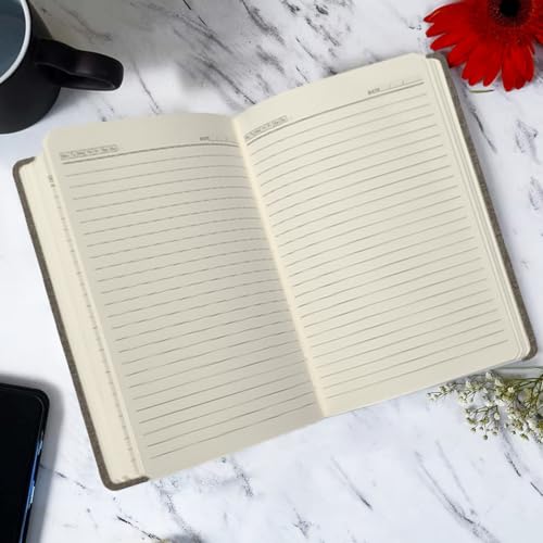 Image of Giftana Personalized Diary with Name, Customized Jute Pu Leather Pocket Diary, A5 Size, 192 Ruled Pages Office Diaries for Writing, New Year Corporate Gifts for Employee (Grey)