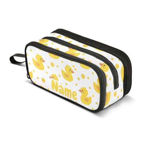 Image of Custom Cute Yellow Ducks Pencil Case Box Boys Girls Personalized Name Large Pencil Pouch Stationery Pen Bag Organizer for Kids Adults School Office