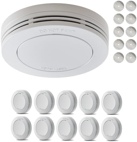 Safeliveo Rauchmelder 10 Jahre Batterie, Rauchwarnmelder 10er Set | Norm EN 14604, ohne blinkende LED, Stummschaltfunktion, ohne Bohren mit Klebepads