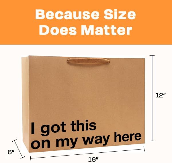 MilkToast Brands Funny Gift Bags with Sarcastic Phrases - 5-Pack Large Kraft Paper Bags with Handles, 16" x 6" x 12" Size for Mother's Day, Birthdays, Graduation & Holidays