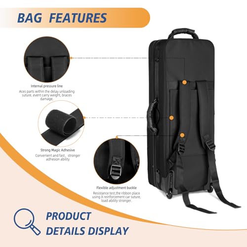 Omebaige Tenor Saxophone Case With Wheels, Tenor Sax Roller Bag, Tenor Sax Backpack, Thicken Padded Shoulder Strap, Handle Strap Sax Accessories Carrying Bag - Thumbnail 4